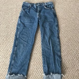 Distressed at the bottom mom jeans